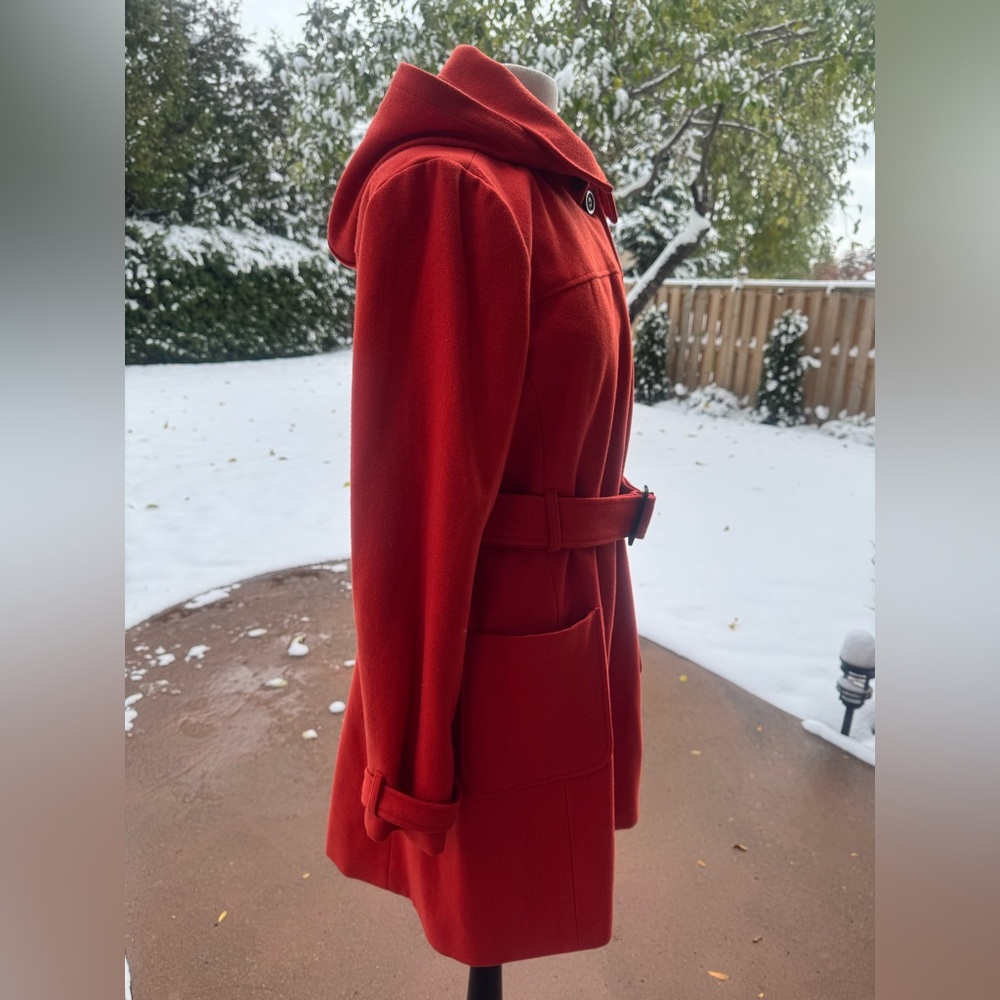 Banana Republic Orange Wool Blend Belted Coat Removable Hood L - Picture 4 of 13